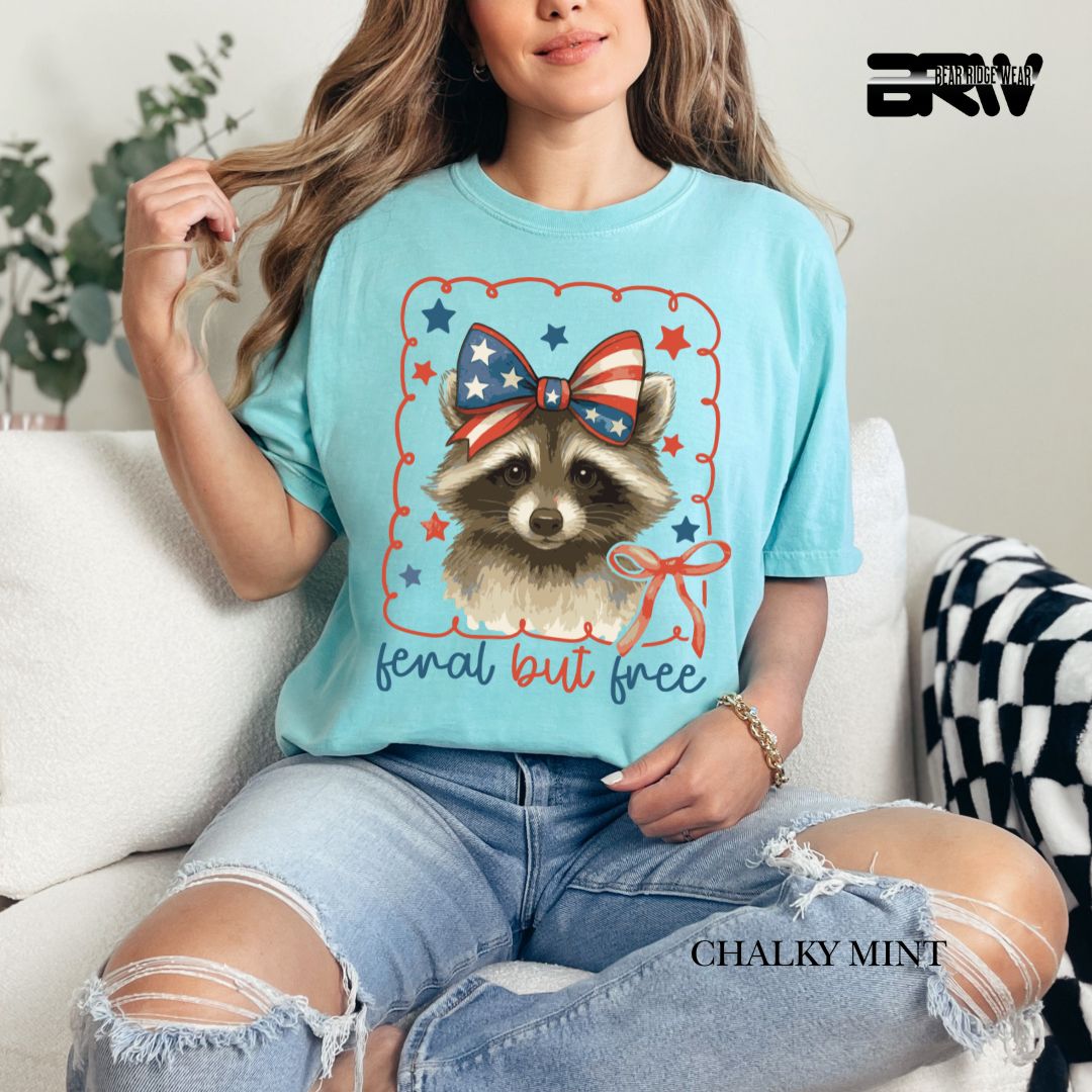 Feral But Free-Raccoon- Patriotic Tee