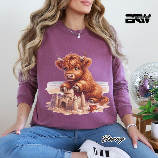 'Highland Cow-Sandcastle' Summer Long Sleeve Tee