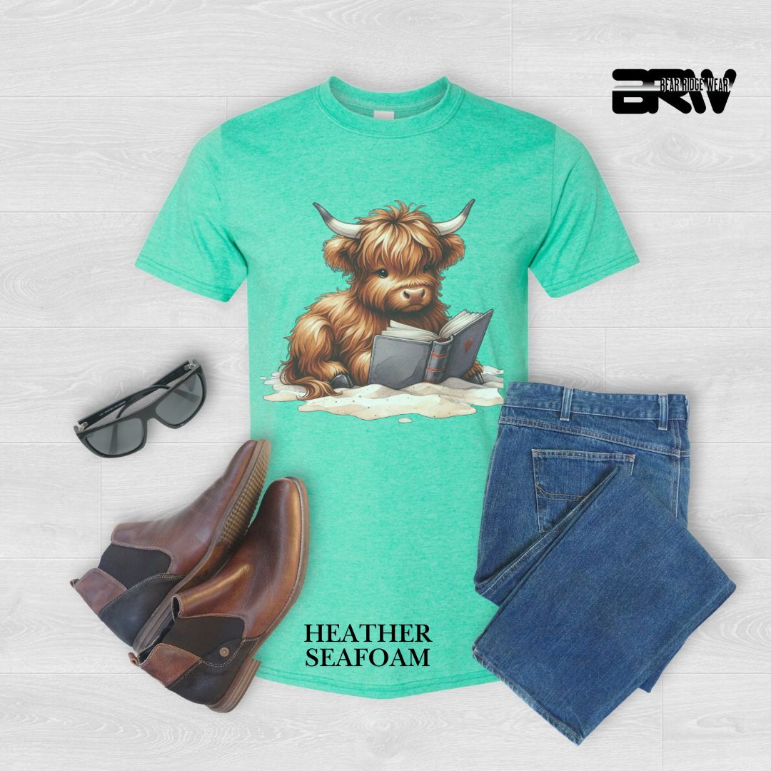'Highland Cow-Beach-Book'  Summer Tee