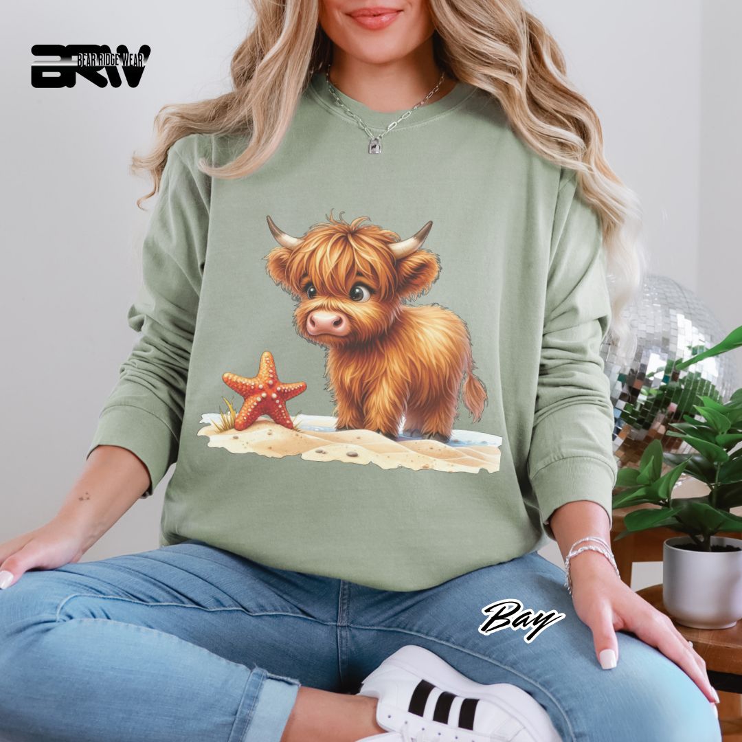 'Highland Cow- Starfish' Summer Long Sleeve Tee