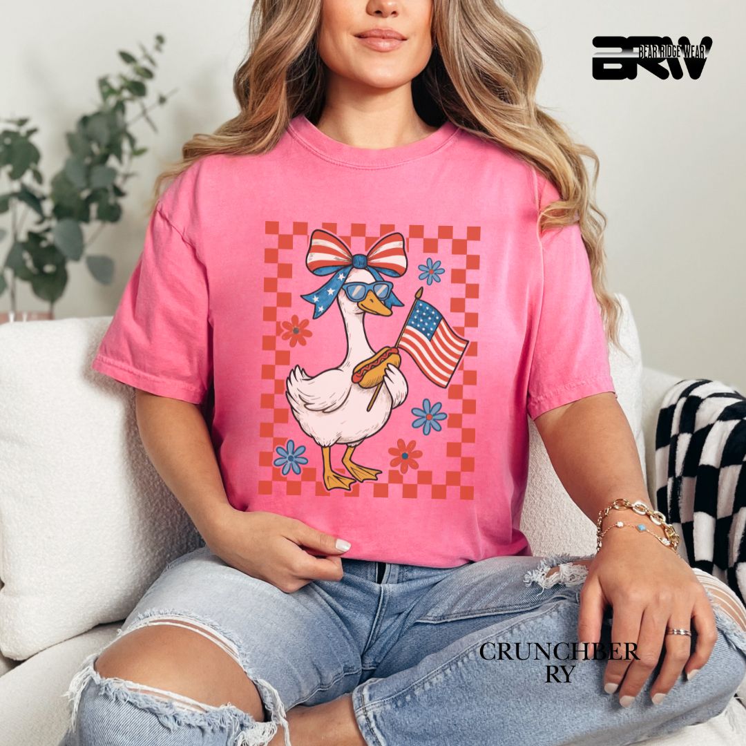 Goose-Girl Flag Hotdog- Patriotic Tee