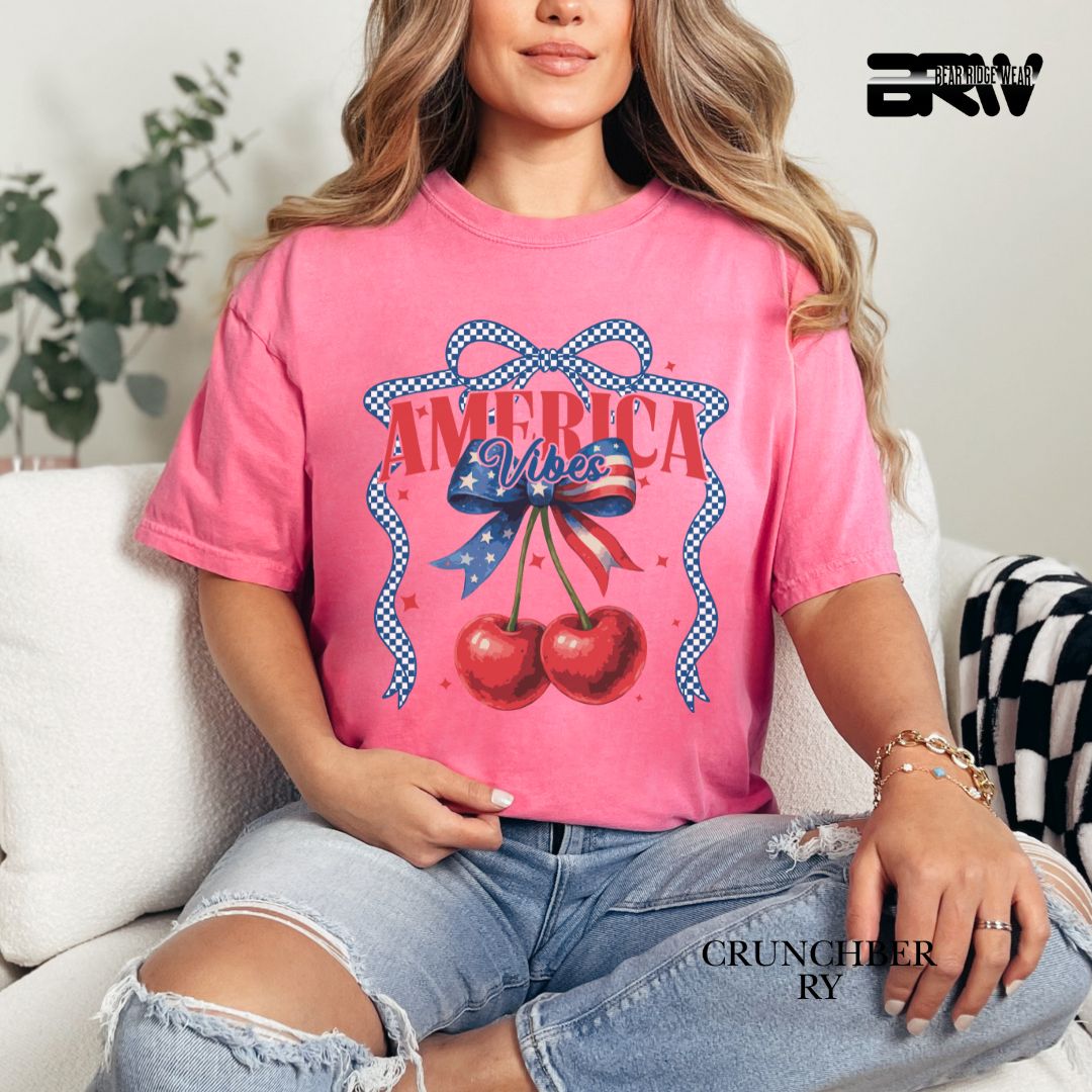 America Vibes- Cherries- Patriotic Tee