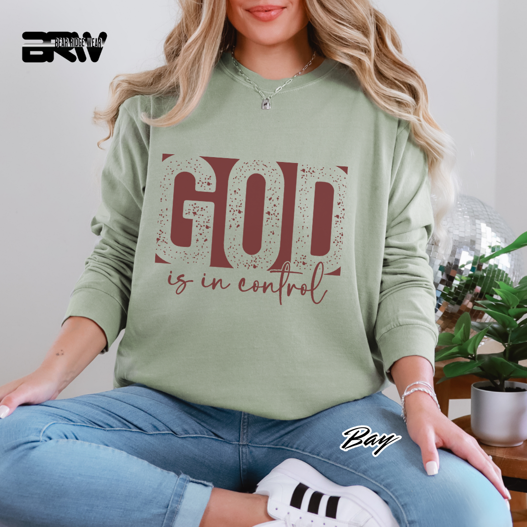 'God Is In Control' Red Faith Long-Sleeve Tee