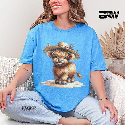 'Highland Cow-Sun Hat'  Summer Tee