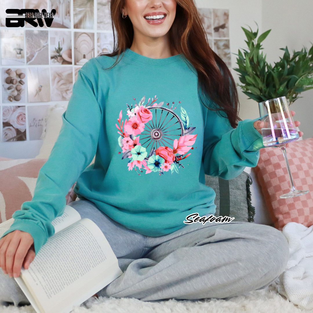 'Flower-Wagon Wheel' Long Sleeve Tee