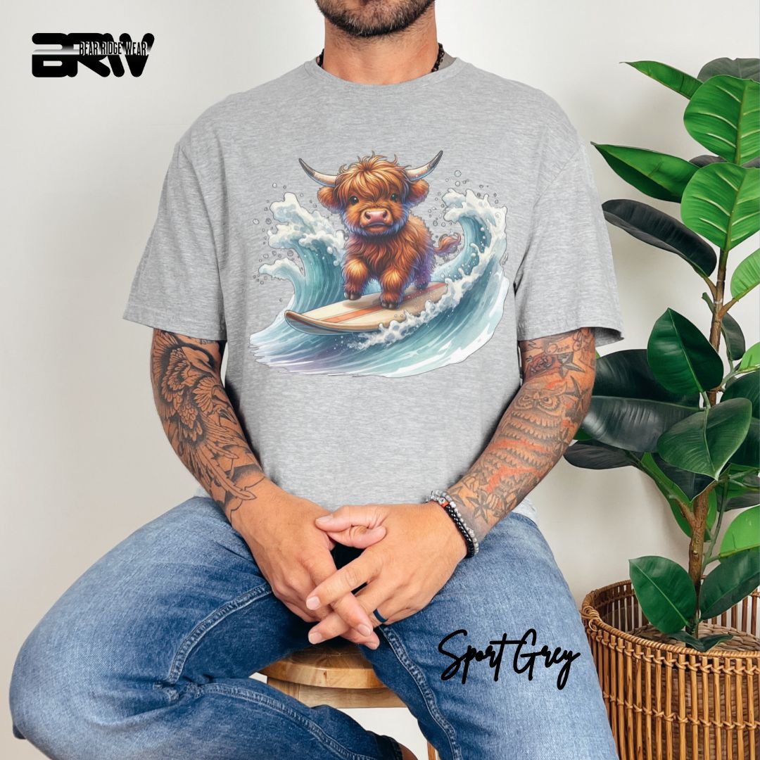 'Highland Cow-Surfing' Summer T- Shirt For Men
