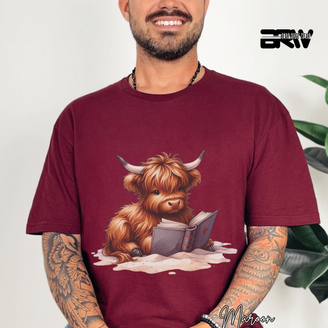 'Highland Cow-Beach-Book' Summer T- Shirt