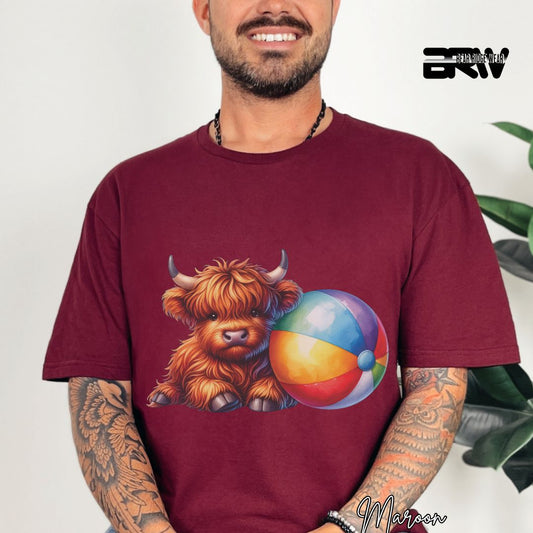 'Highland Cow-Beach-Ball' Summer T- Shirt