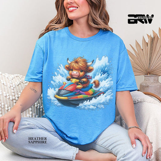 'Highland Cow-Ski Mobile'  Summer Tee
