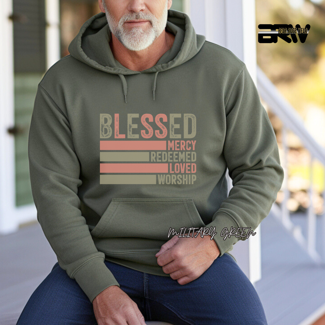'Blessed, Mercy, Redeemed, Loved, and Worship' Faith Hoodie