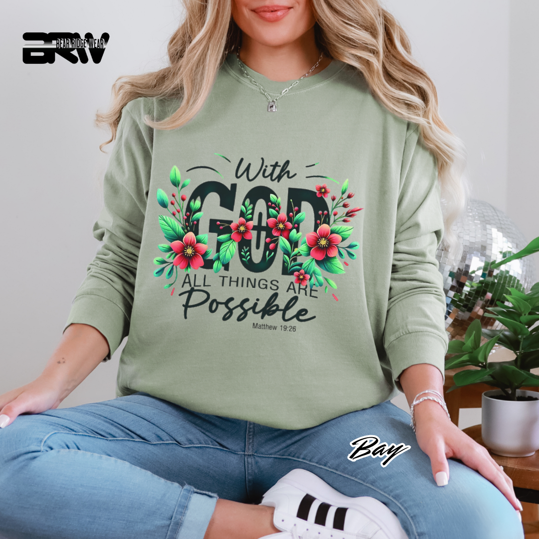'With God All Things Are Possible' Faith Long-Sleeve Tee