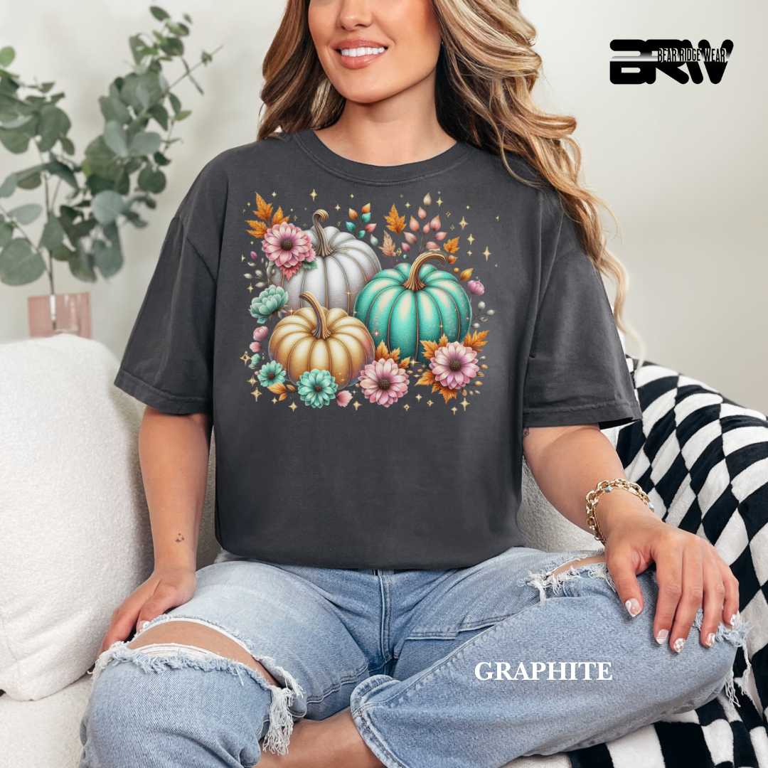'Floral Shimmering Pumpkin' Fall Tee