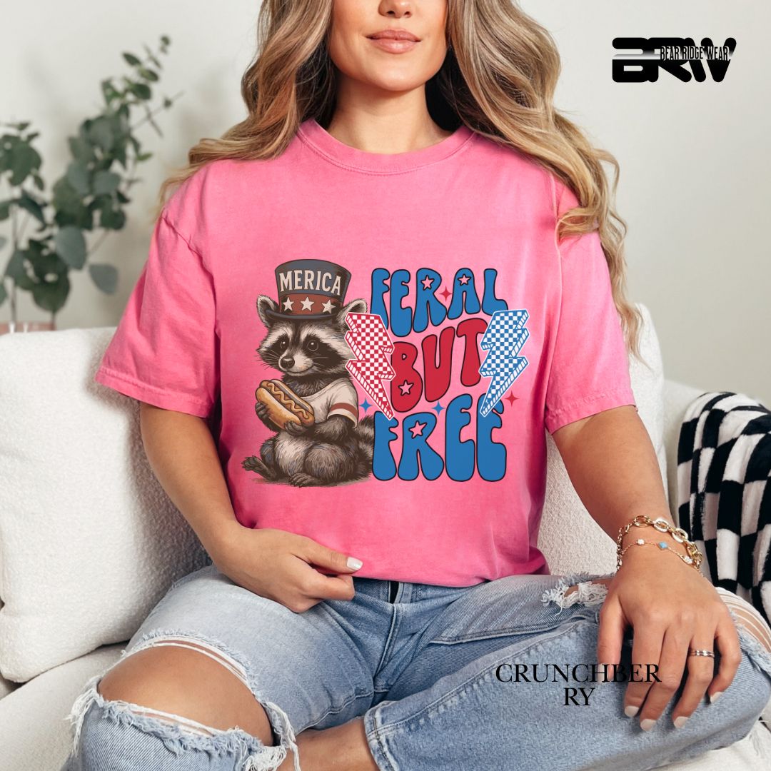 Feral But Free-Hotdog Raccoon- Patriotic Tee