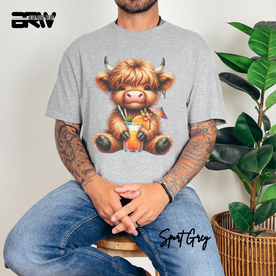 'Highland Cow-Tropical Drink' Summer T- Shirt For Men
