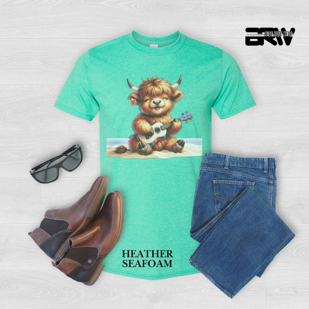 'Highland Cow-Guitar'  Summer Tee
