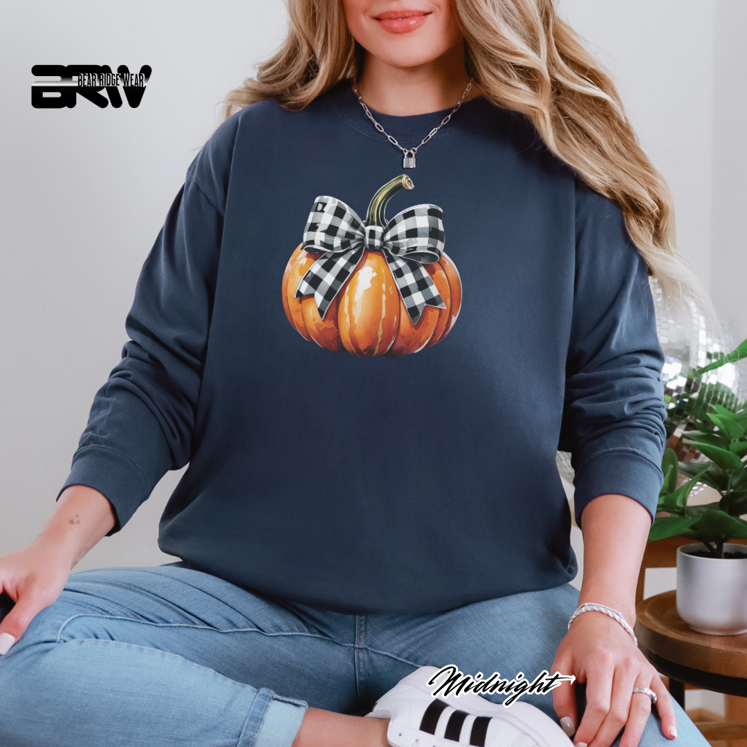 'Pumpkin With Plaid Bow' Fall Long-Sleeve Tee