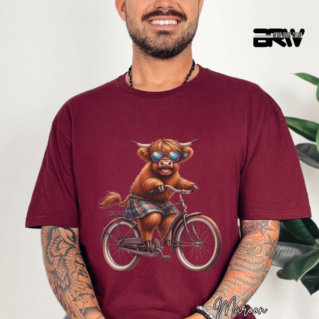 'Highland Cow- Bicycle' Summer T- Shirt