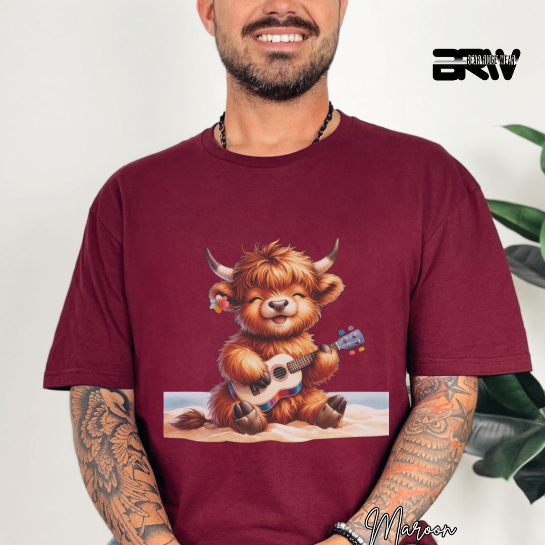 'Highland Cow-Guitar' Summer T- Shirt