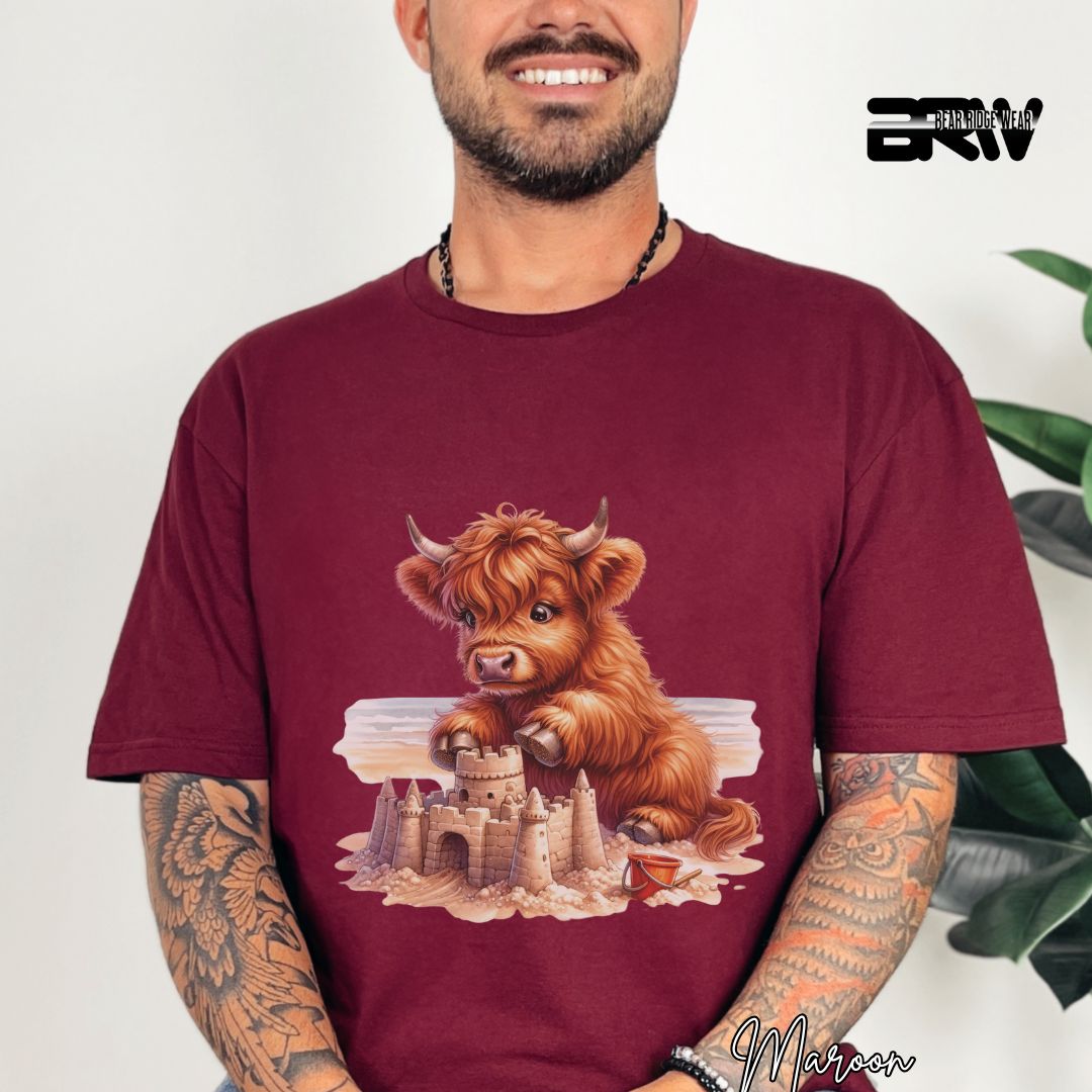 'Highland Cow-Sandcastle' Summer T- Shirt