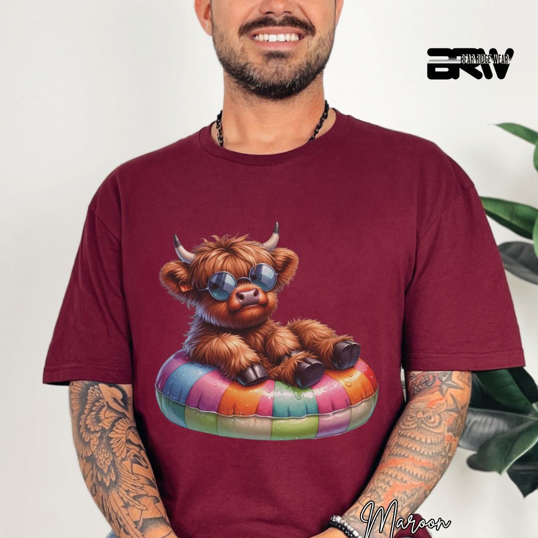 'Highland Cow-Float' Summer T- Shirt