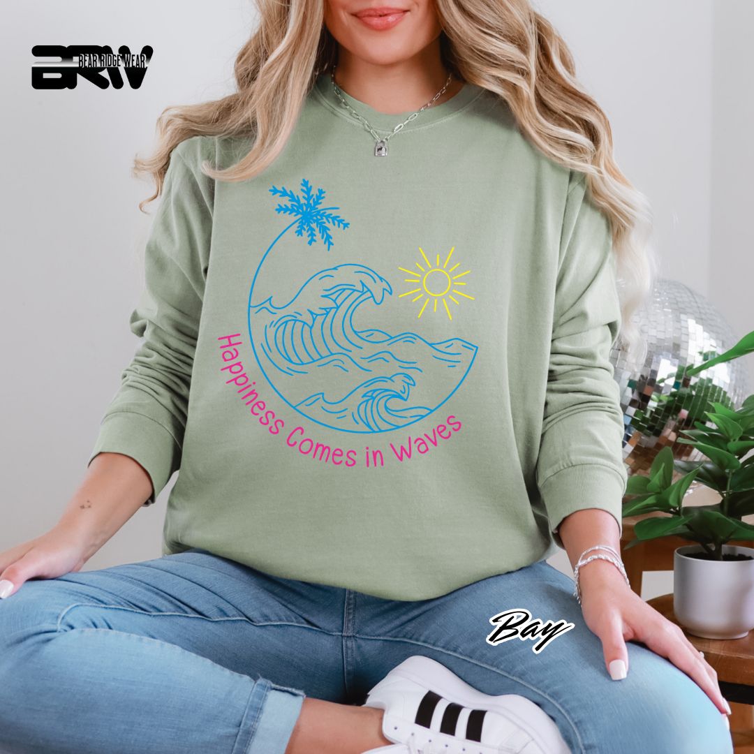 'Happiness comes in Waves-color' Summer Long Sleeve Tee