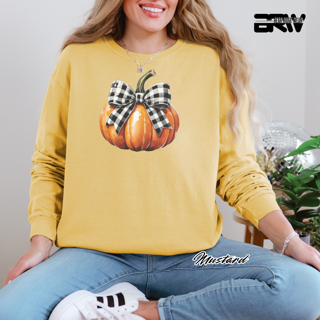 'Pumpkin With Plaid Bow' Fall Long-Sleeve Tee