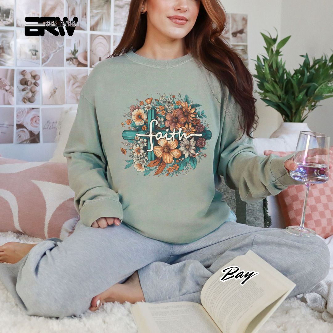 'Faith With Cross and Flowers' Faith Long-Sleeve Tee