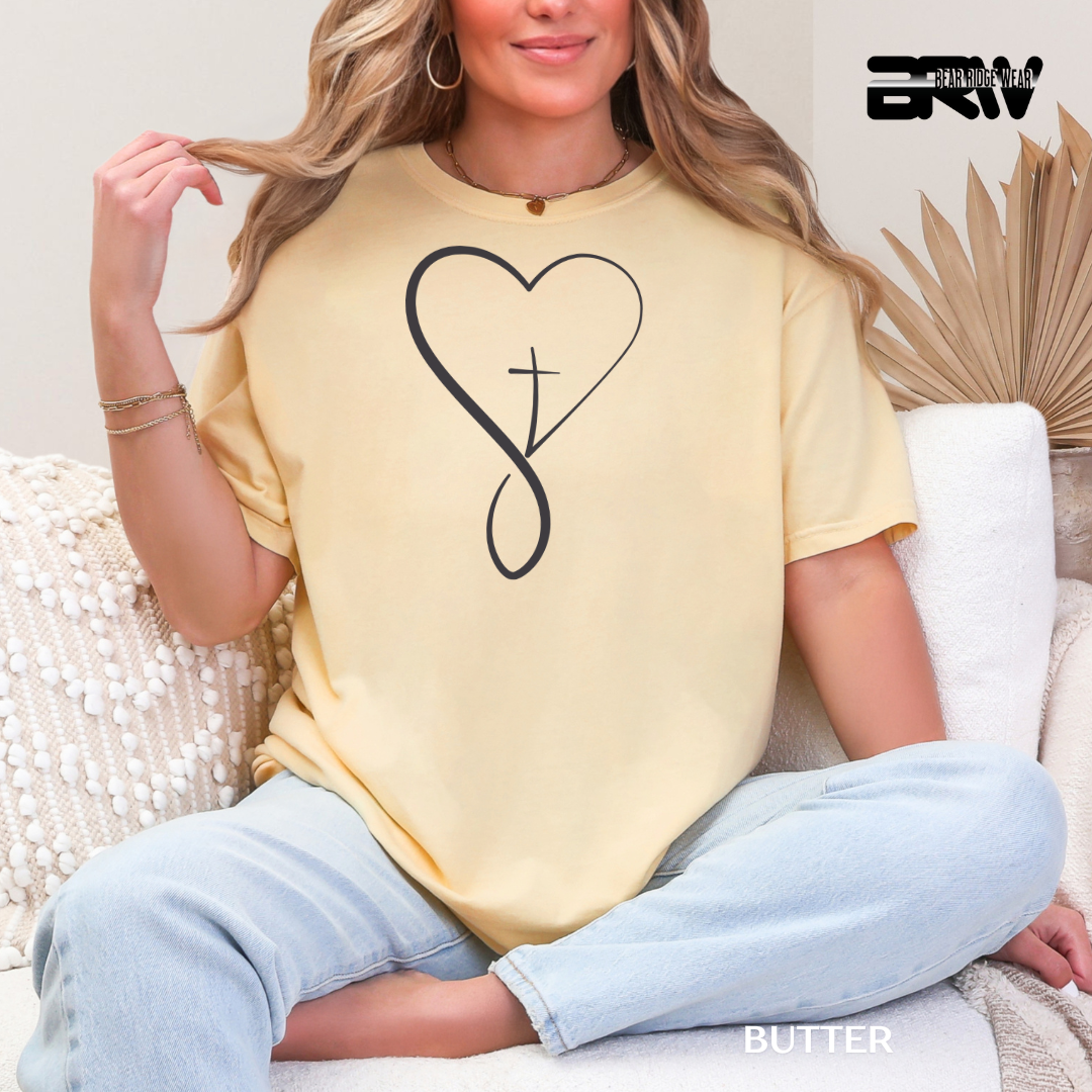 'Heart With Cross-Black.' Faith Tee