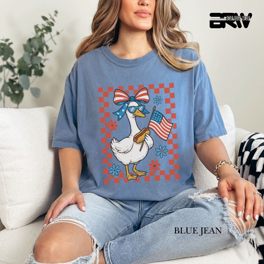 Goose-Girl Flag Hotdog- Patriotic Tee