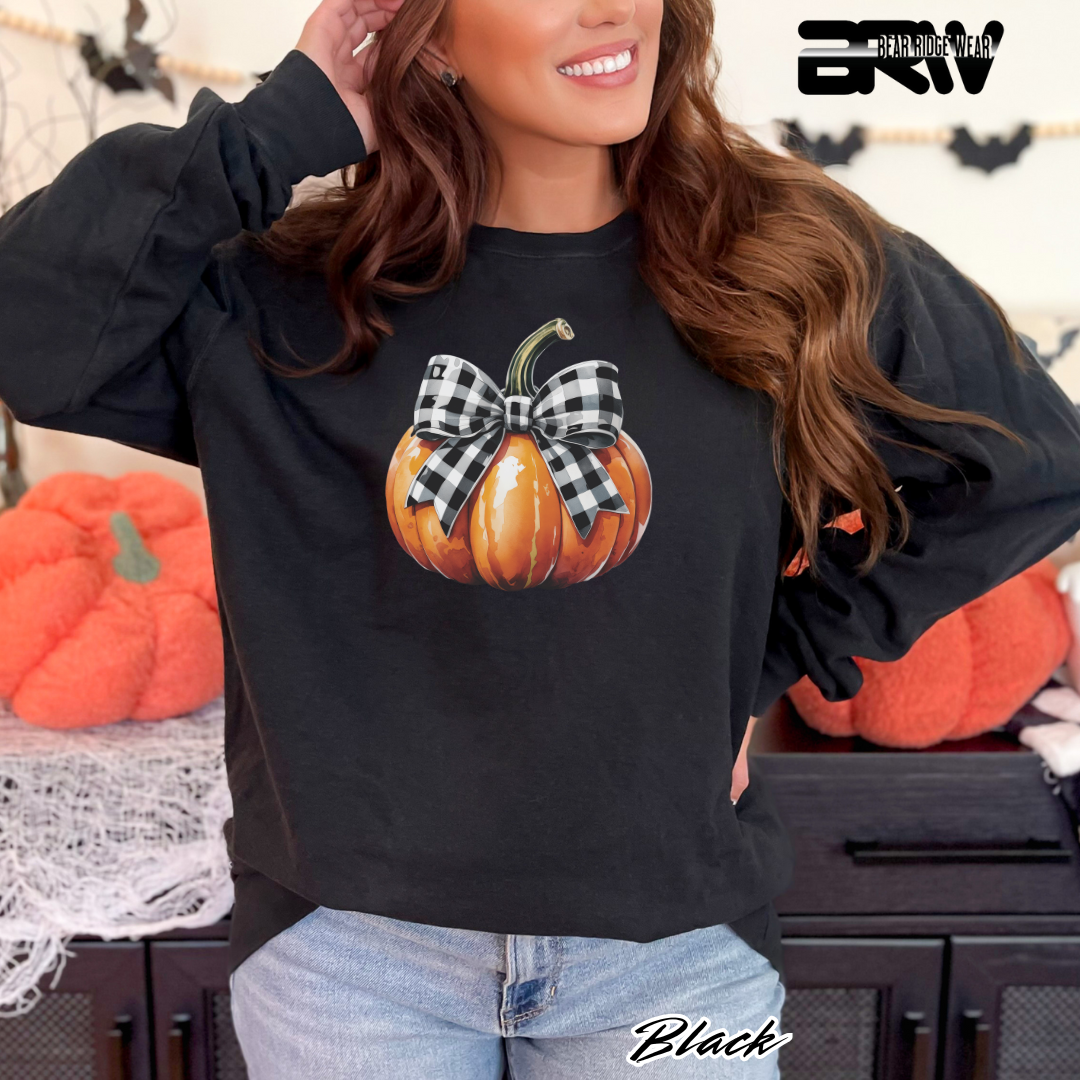 'Pumpkin With plaid Bow' Fall Long Sleeve Tee