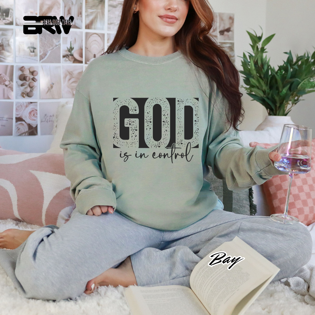 'God Is In Control' Black Faith Long-Sleeve Tee