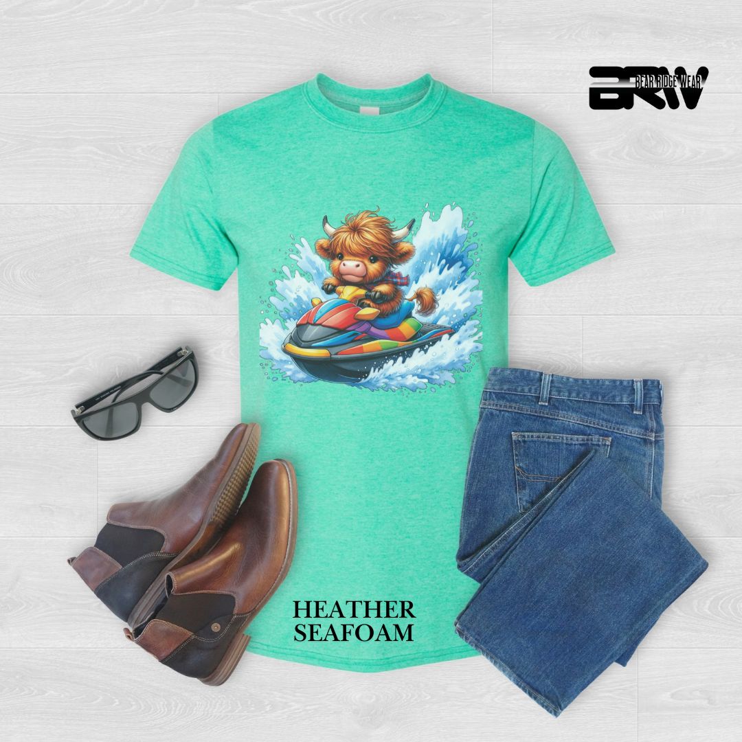 'Highland Cow-Ski Mobile'  Summer Tee