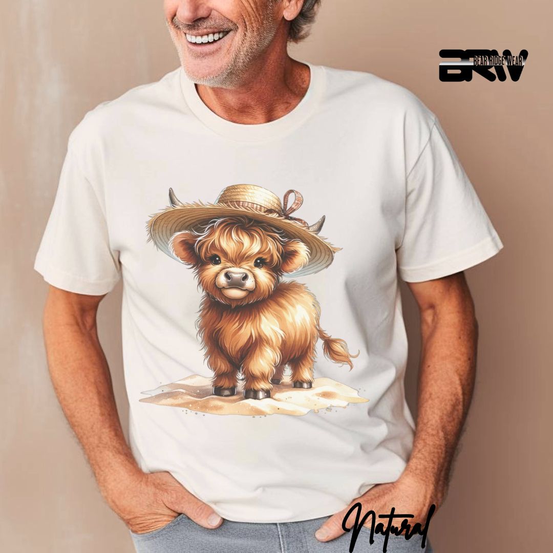 'Highland Cow- Sun Hat' Summer T- Shirt
