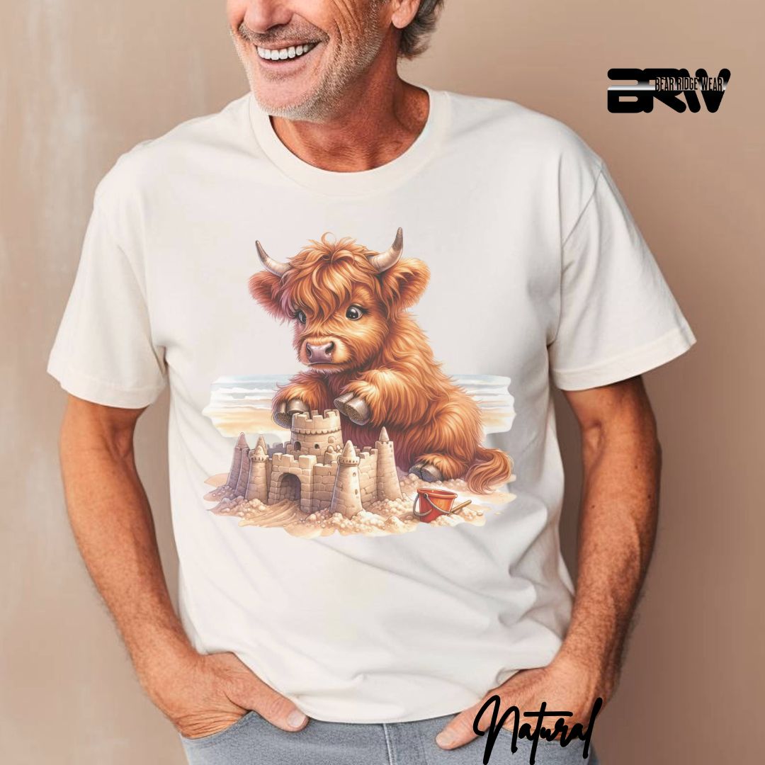 'Highland Cow-Sandcastle' Summer T- Shirt