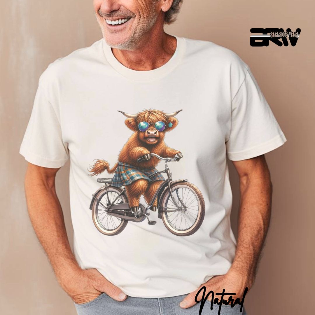 'Highland Cow- Bicycle' Summer T- Shirt