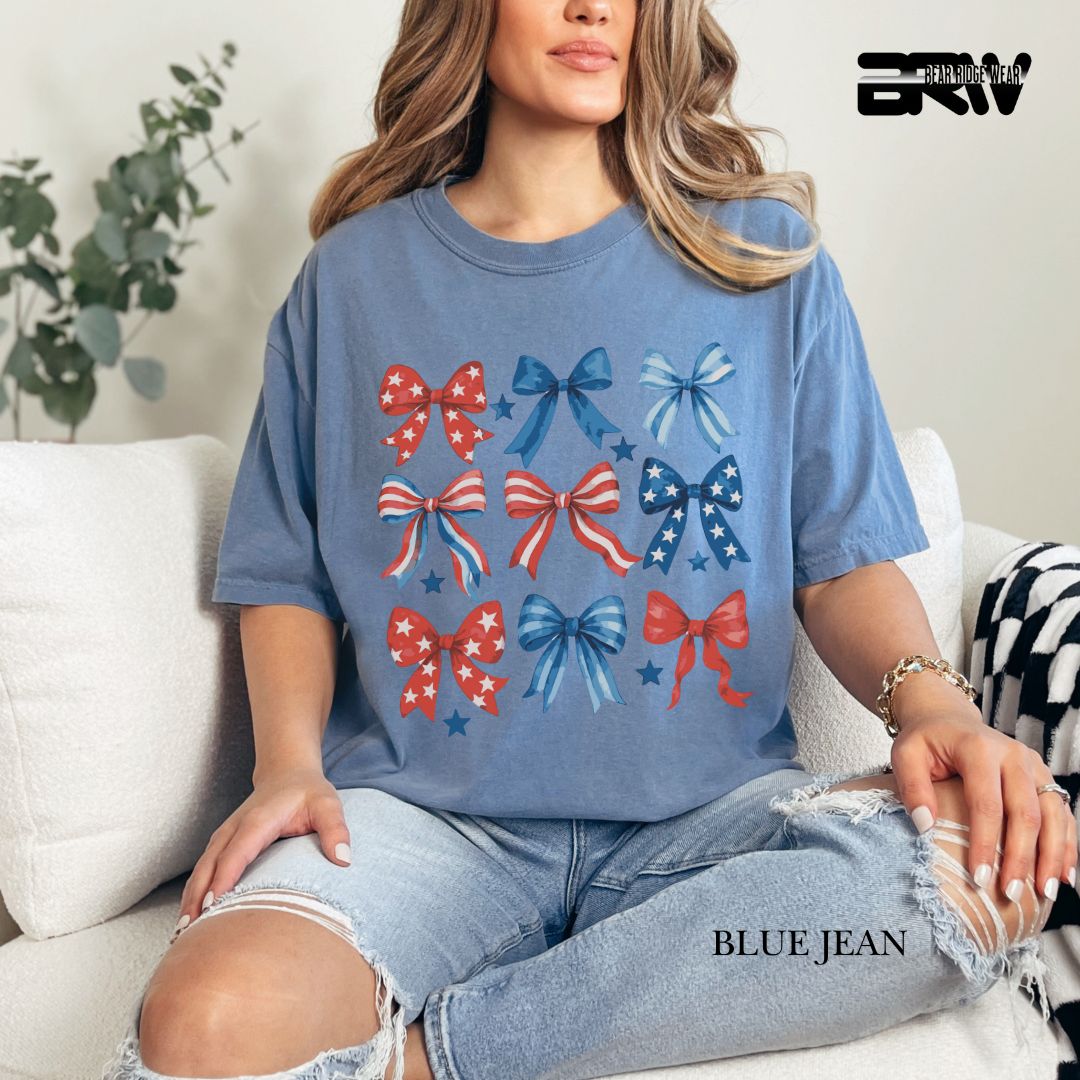 Red-White-Blue Bows- Patriotic Tee