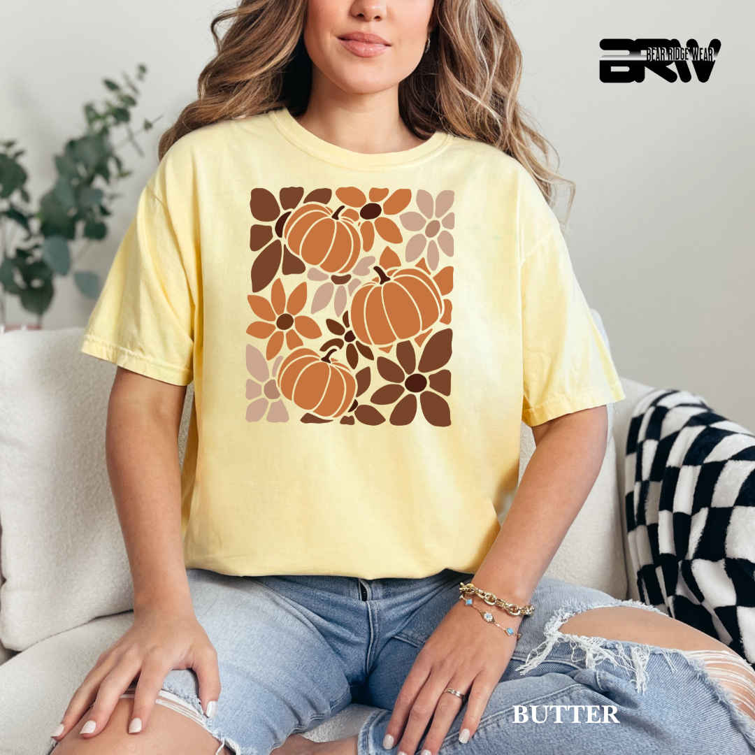'Boho Floral Pumpkin' Fall Tee
