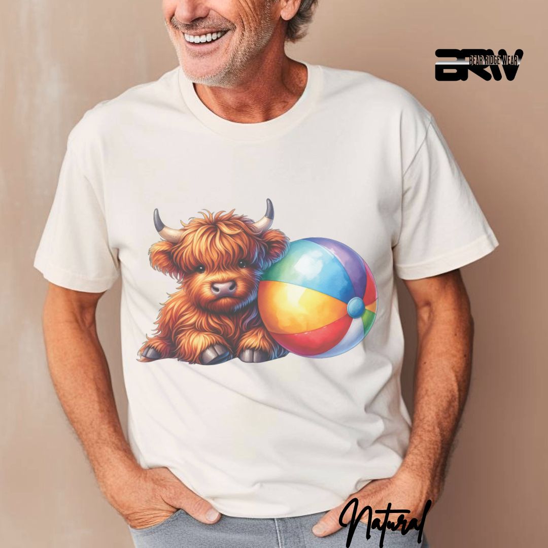 'Highland Cow-Beach-Ball' Summer T- Shirt