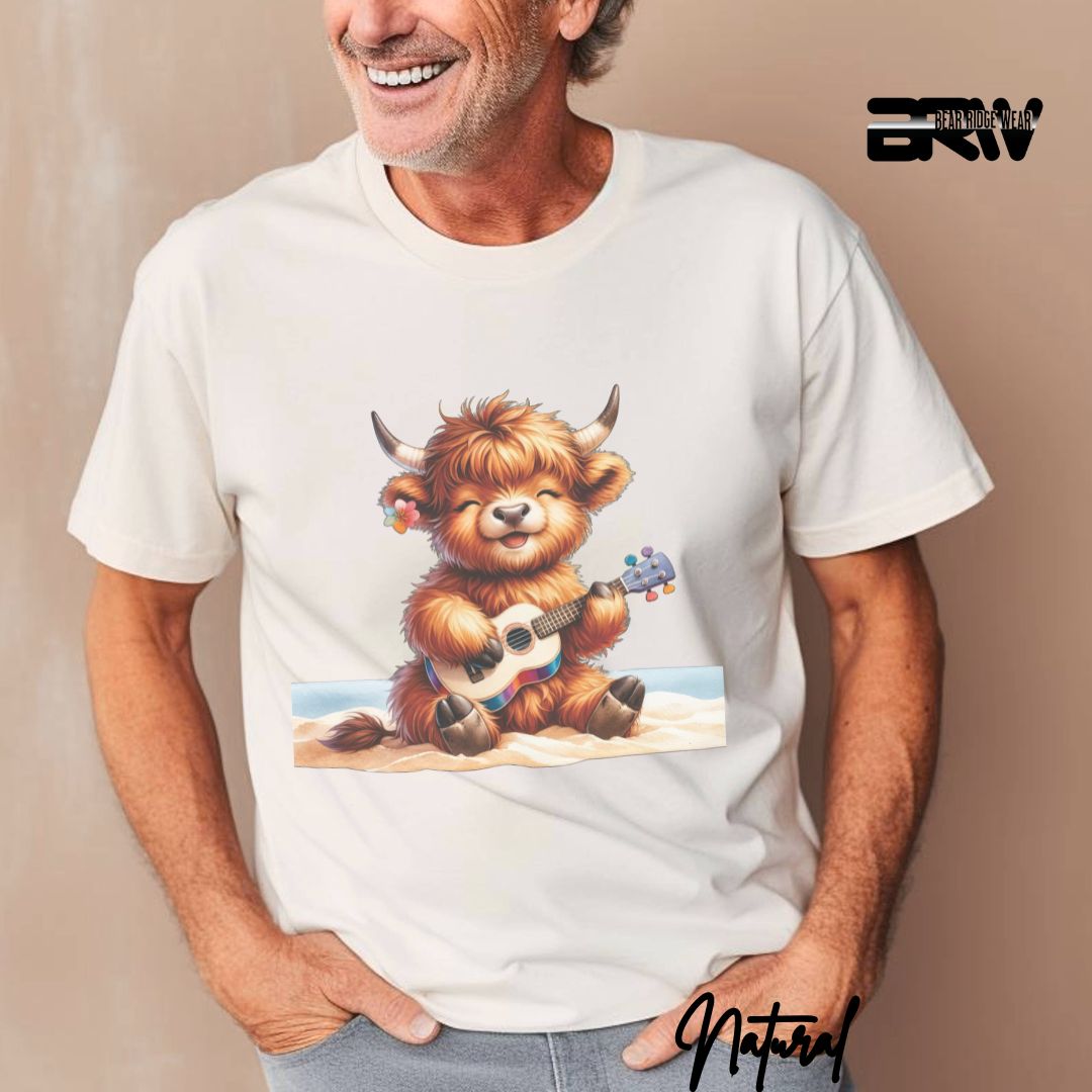 'Highland Cow-Guitar' Summer T- Shirt