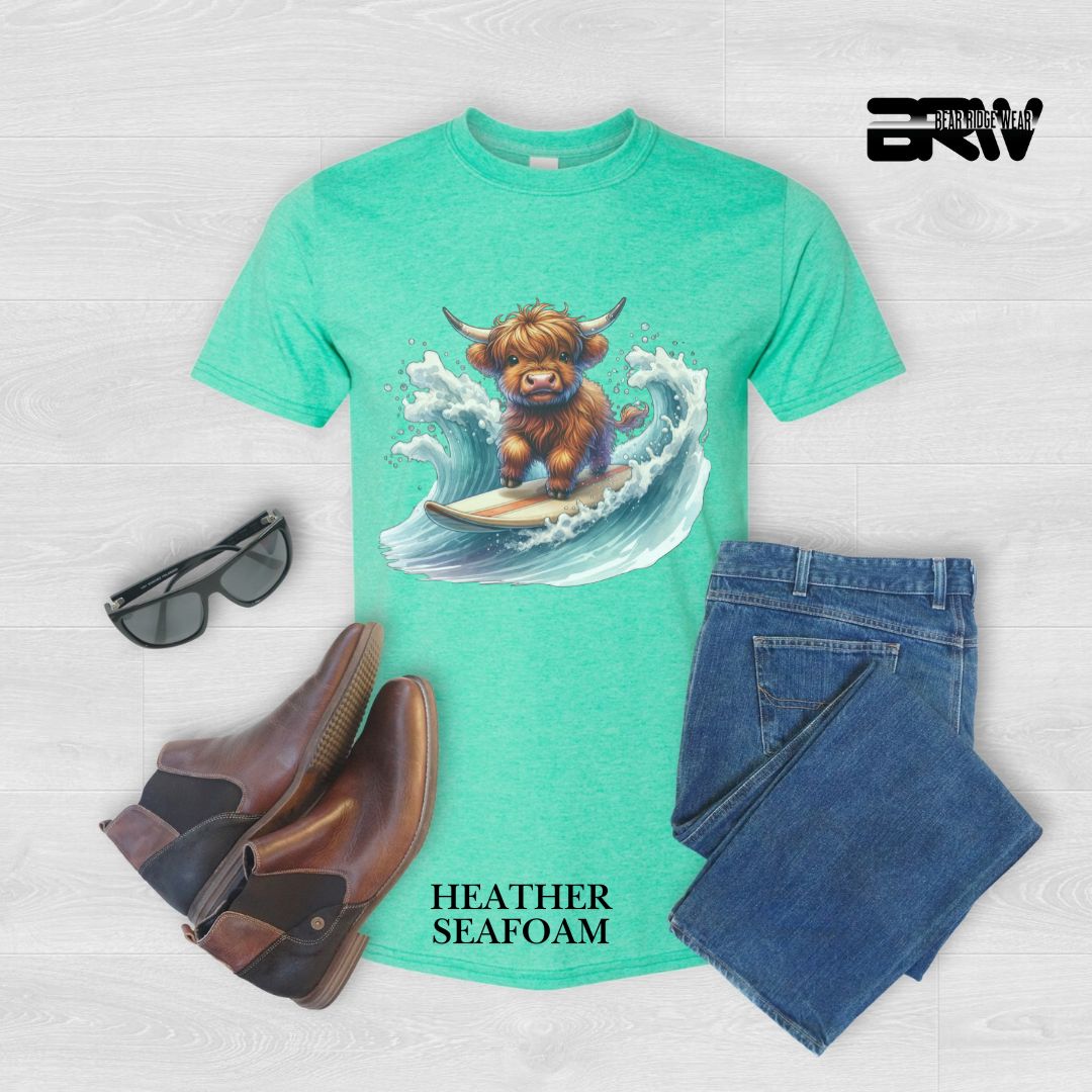 'High-Land Cow - Surfing'  Summer Tee