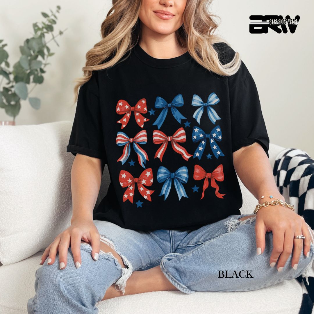 Red-White-Blue Bows- Patriotic Tee