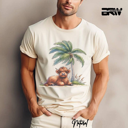 'Highland Cow-Palm Tree' Summer T- Shirt