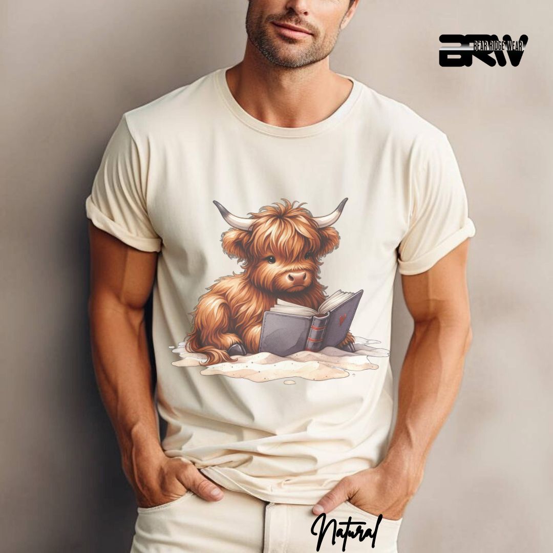 'Highland Cow-Beach-Book' Summer T- Shirt