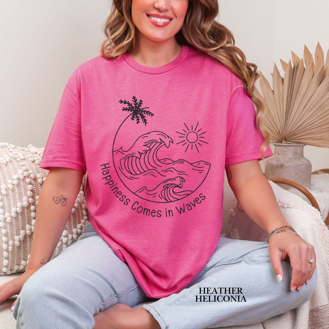 'Happiness Comes In Waves' Black Color Summer Tee