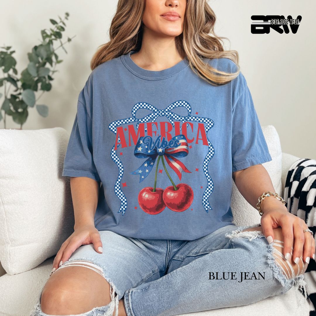 America Vibes- Cherries- Patriotic Tee