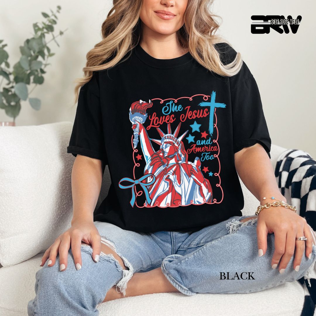 She Loves Jesus-America- Patriotic Tee