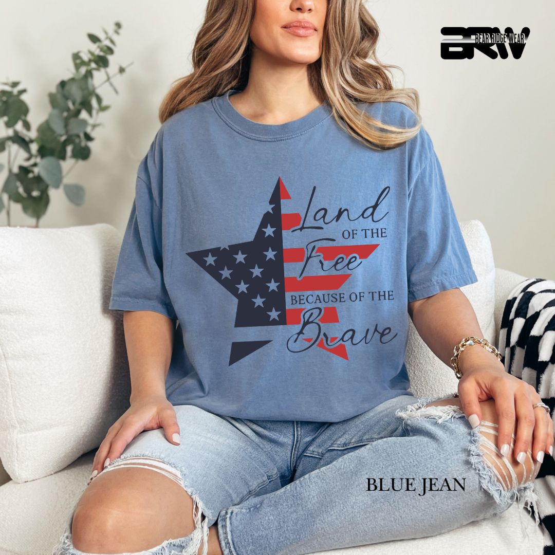 Land Of Free Star- Patriotic Tee