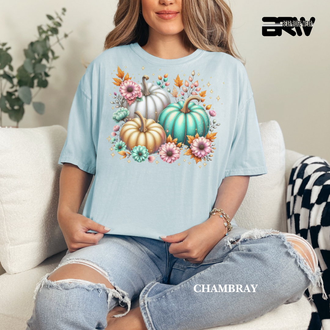 'Floral Shimmering Pumpkin' Fall Tee