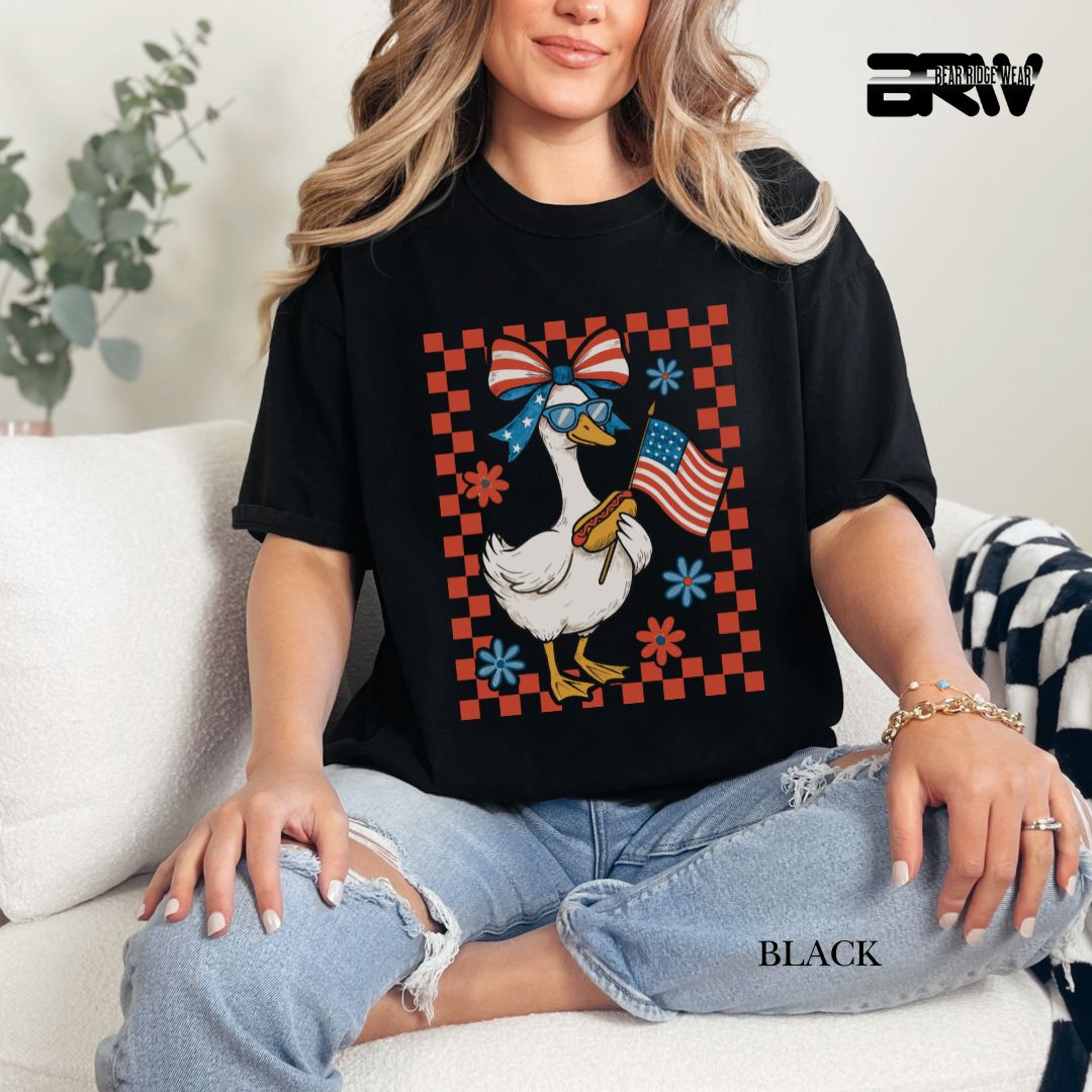 Goose-Girl Flag Hotdog- Patriotic Tee