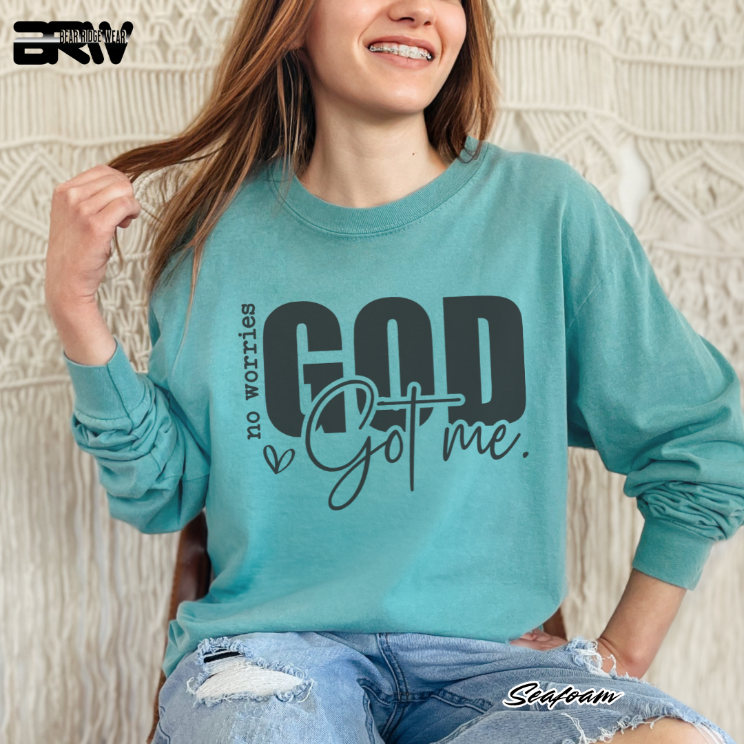 'No Worries, God Got Me' Faith Long-Sleeve Tee